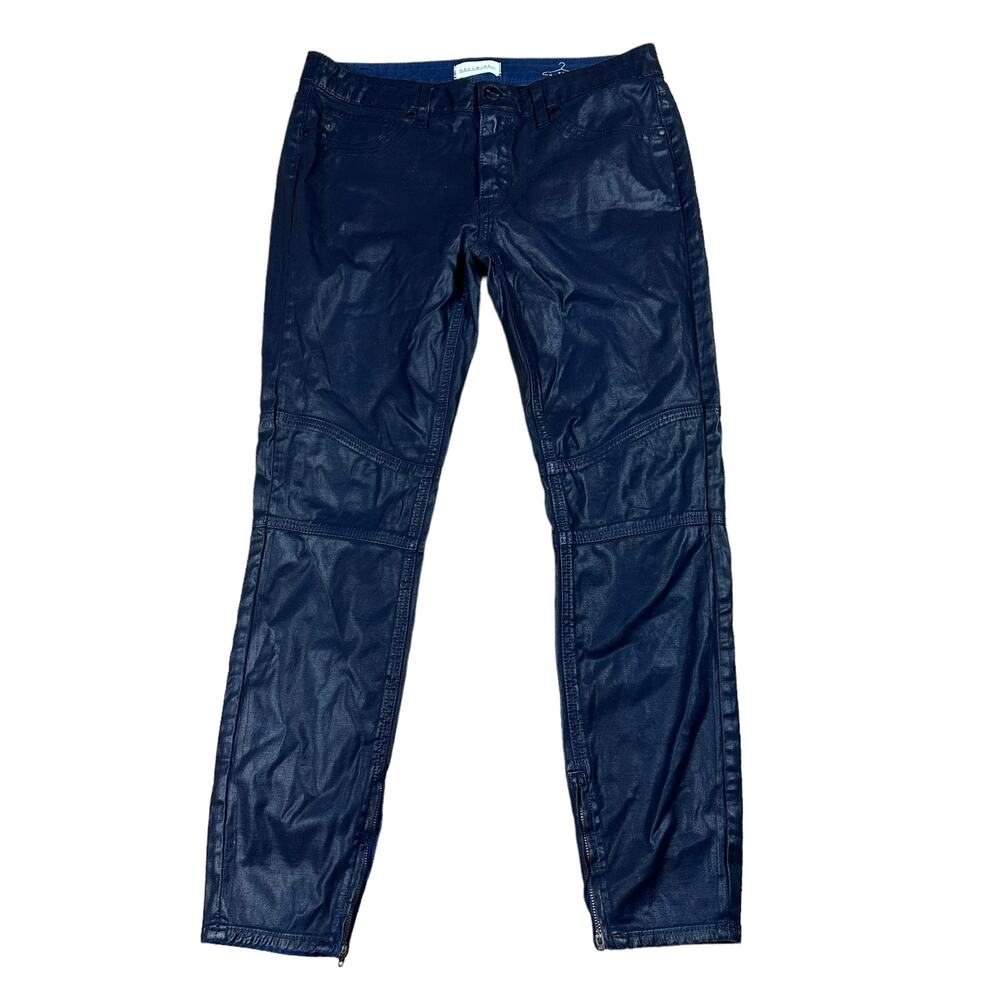 GREYWIRE Blue Skinny Nolita Coated Pants Zippered‎ Ankles Size 30 Indie Chic